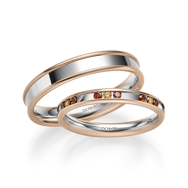 Set Bicolor trouwringen in roodgoud 14 kt. witgoud 14 kt. met in totaal 0,42 ct. Briljant Cognac Red Cherry van acredo - A-2226-7 Set Bicolor trouwringen in roodgoud 14 kt. witgoud 14 kt. met in totaal 0,42 ct. Briljant Cognac Red Cherry van acredo - A-2226-7