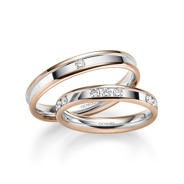 Set Bicolor trouwringen in roodgoud 14 kt. witgoud 14 kt. met in totaal 0,64 ct. Briljant tw/si van acredo - A-2231-2