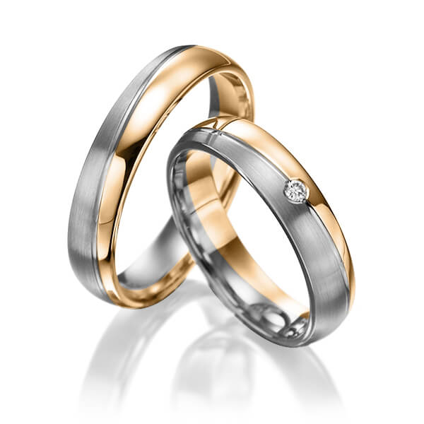 Set Bicolor trouwringen in roségoud 14 kt. dark grey gold 14 kt. met in totaal 0,015 ct. Briljant tw/si van Steinberg - Q-1386-19