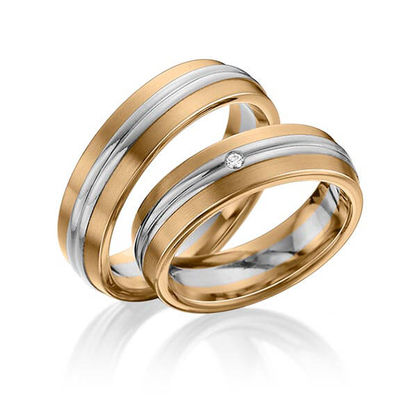 Set Bicolor trouwringen in roségoud 14 kt. dark grey gold 14 kt. met in totaal 0,025 ct. Briljant tw/si van Eternal Touch