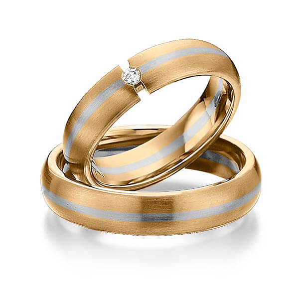 Set Bicolor trouwringen in roségoud 14 kt. dark grey gold 14 kt. met in totaal 0,03 ct. Briljant tw/si van Eternal Touch