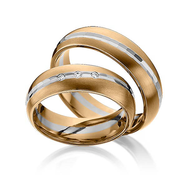 Set Bicolor trouwringen in roségoud 14 kt. dark grey gold 14 kt. met in totaal 0,045 ct. Briljant tw/si van Eternal Touch