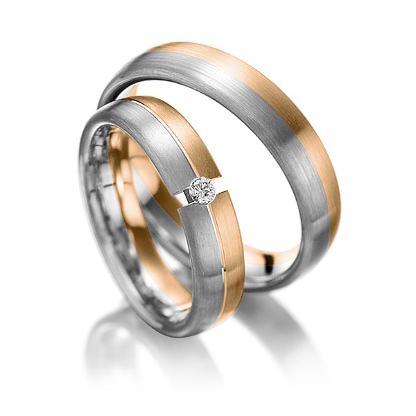 Set Bicolor trouwringen in roségoud 14 kt. dark grey gold 14 kt. met in totaal 0,05 ct. Briljant tw/si van Eternal Touch