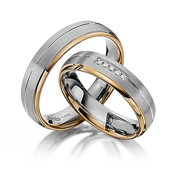 Set Bicolor trouwringen in roségoud 14 kt. dark grey gold 14 kt. met in totaal 0,05 ct. Briljant tw/si van Steinberg