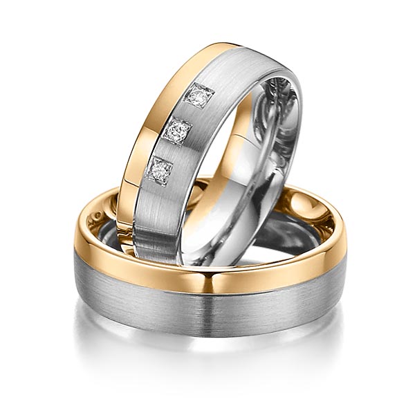 Set Bicolor trouwringen in roségoud 14 kt. dark grey gold 14 kt. met in totaal 0,06 ct. Briljant tw/si van Steinberg - Q-1075-1