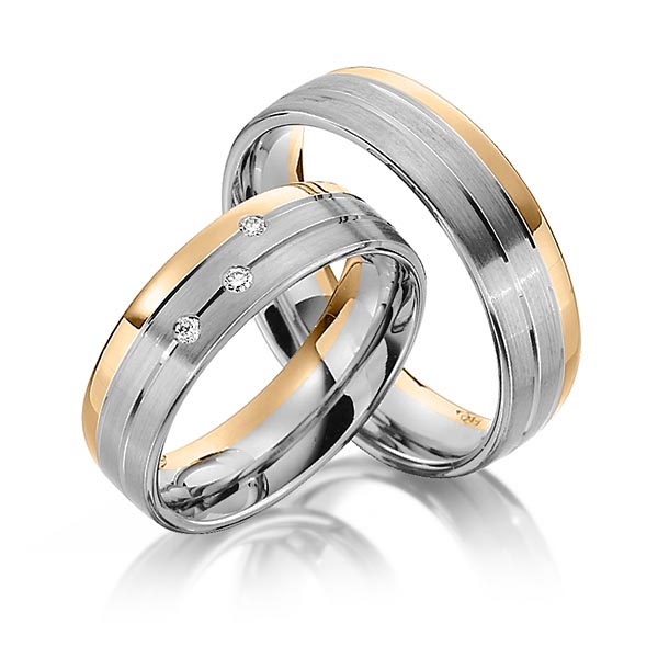 Set Bicolor trouwringen in roségoud 14 kt. dark grey gold 14 kt. met in totaal 0,06 ct. Briljant tw/si van Steinberg