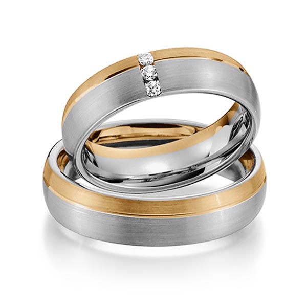 Set Bicolor trouwringen in roségoud 14 kt. dark grey gold 14 kt. met in totaal 0,075 ct. Briljant tw/si van Steinberg