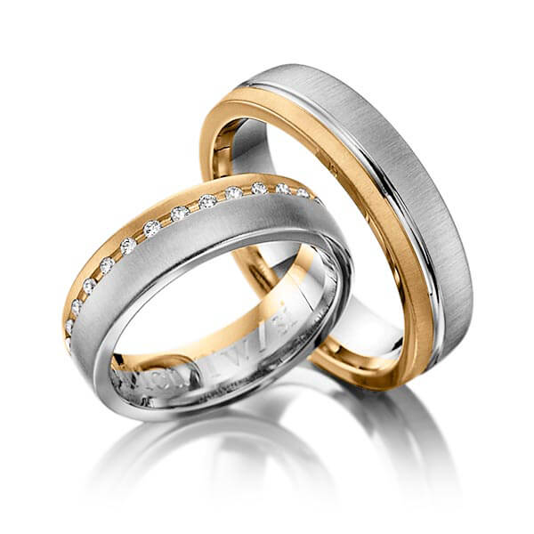 Set Bicolor trouwringen in roségoud 14 kt. dark grey gold 14 kt. met in totaal 0,15 ct. Briljant tw/si van Eternal Touch - Y-1024-9