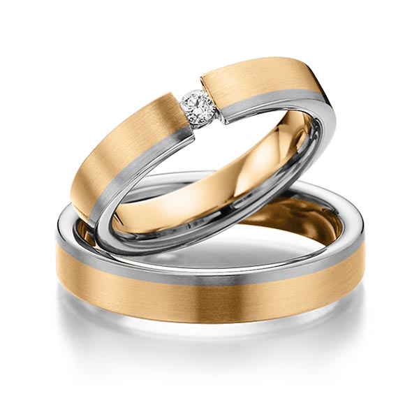 Set Bicolor trouwringen in roségoud 14 kt. dark grey gold 14 kt. met in totaal 0,1 ct. Briljant tw/si van Eternal Touch