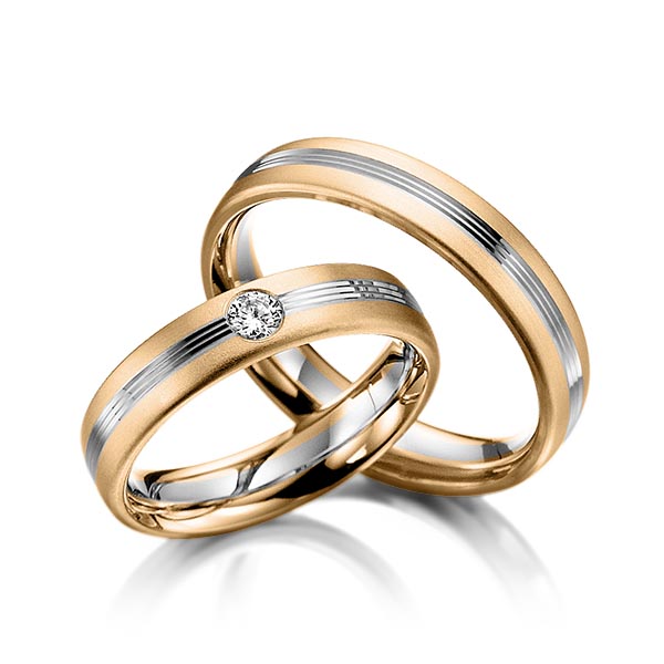 Set Bicolor trouwringen in roségoud 14 kt. dark grey gold 14 kt. met in totaal 0,1 ct. Briljant tw/si van Steinberg