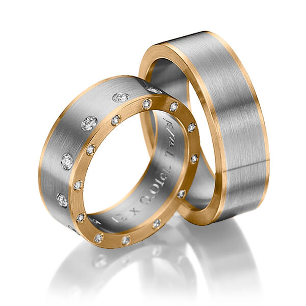 Set Bicolor trouwringen in roségoud 14 kt. dark grey gold 14 kt. met in totaal 0,48 ct. Briljant tw/si van Steinberg