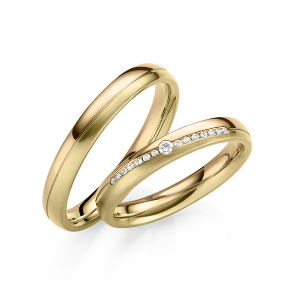 Set Bicolor trouwringen in roségoud 14 kt. geelgoud 14 kt. met in totaal 0,095 ct. Briljant tw,vs van Eternal Touch