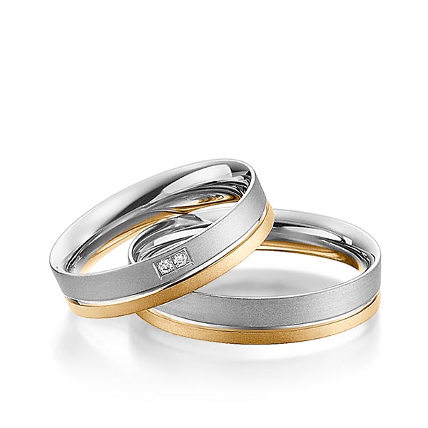 Set Bicolor trouwringen in roségoud 14 kt. grijsgoud 14 kt. met in totaal 0,02 ct. Briljant tw/si van Steinberg