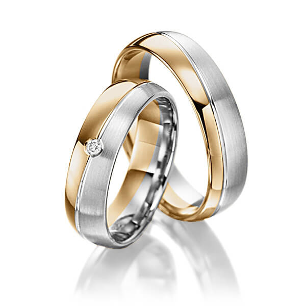 Set Bicolor trouwringen in roségoud 14 kt. grijsgoud 14 kt. met in totaal 0,02 ct. Briljant tw/si van Steinberg