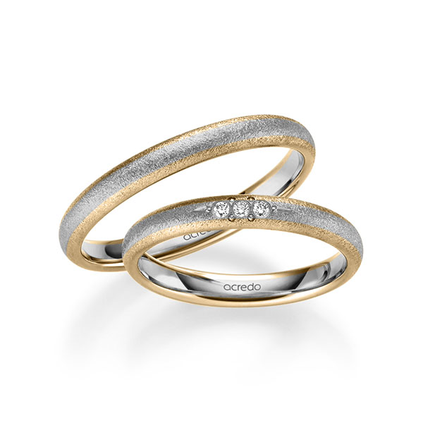Set Bicolor trouwringen in roségoud 14 kt. grijsgoud 14 kt. met in totaal 0,045 ct. Briljant tw/si van acredo