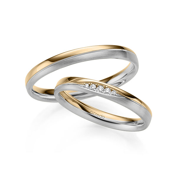Set Bicolor trouwringen in roségoud 14 kt. grijsgoud 14 kt. met in totaal 0,045 ct. Briljant tw/si van acredo