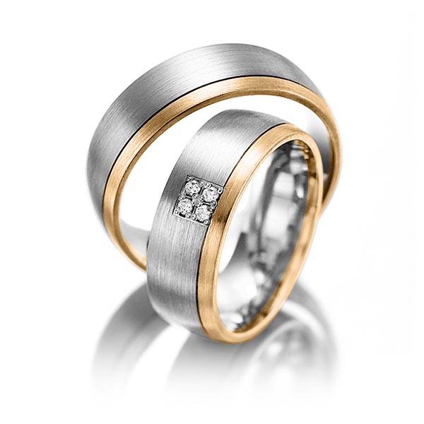 Set Bicolor trouwringen in roségoud 14 kt. grijsgoud 14 kt. met in totaal 0,04 ct. Briljant tw/si van Steinberg