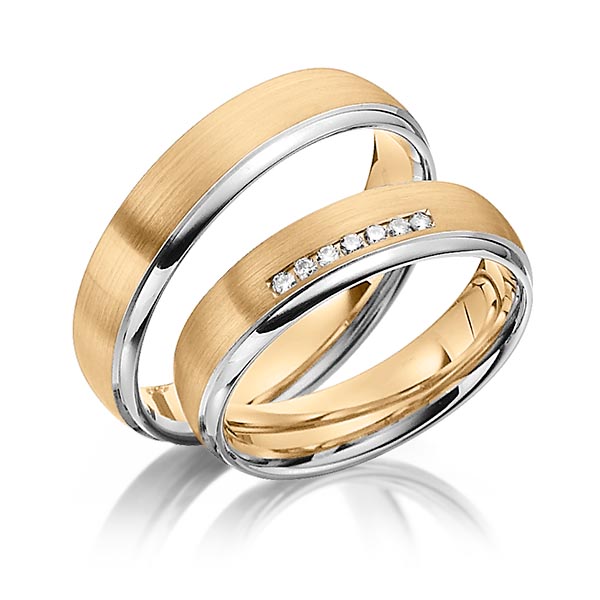 Set Bicolor trouwringen in roségoud 14 kt. grijsgoud 14 kt. met in totaal 0,07 ct. Briljant tw/si van Steinberg