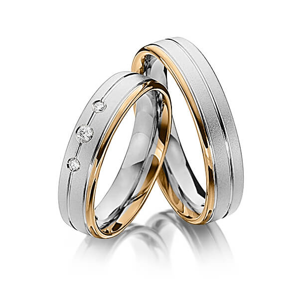 Set Bicolor trouwringen in roségoud 14 kt. grijsgoud 14 kt. met in totaal 0,08 ct. Briljant tw/si van Steinberg