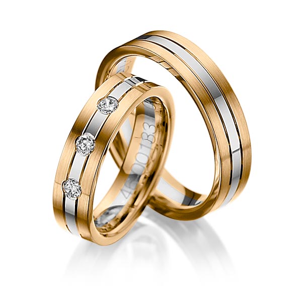 Set Bicolor trouwringen in roségoud 14 kt. grijsgoud 14 kt. met in totaal 0,09 ct. Briljant tw/si van Steinberg - Q-1028-2