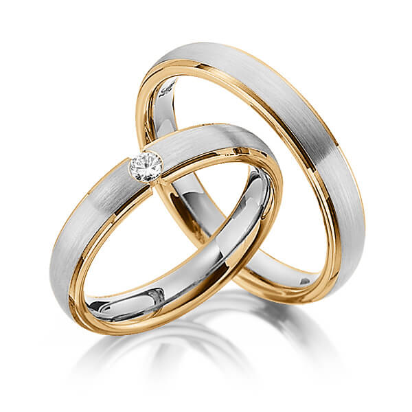 Set Bicolor trouwringen in roségoud 14 kt. grijsgoud 14 kt. met in totaal 0,1 ct. Briljant tw/si van Steinberg