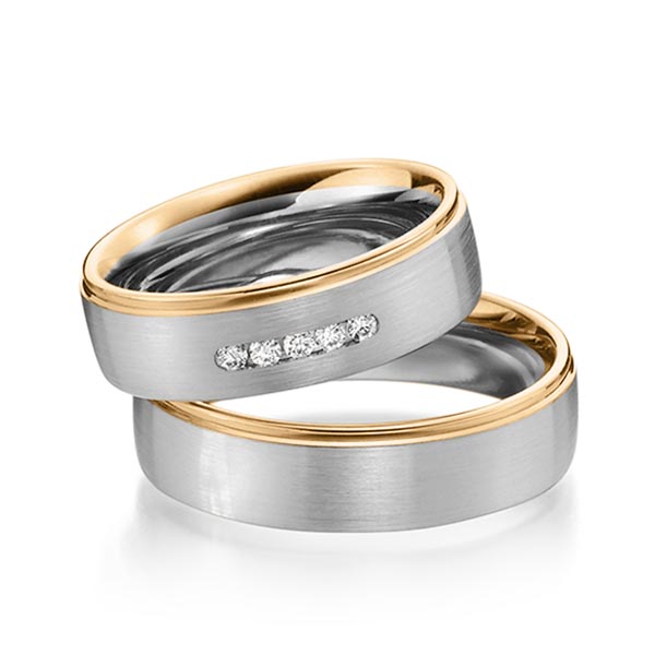 Set Bicolor trouwringen in roségoud 14 kt. grijsgoud 14 kt. met in totaal 0,1 ct. Briljant tw/si van Steinberg