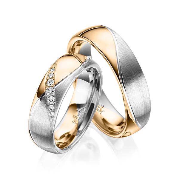 Set Bicolor trouwringen in roségoud 14 kt. grijsgoud 14 kt. met in totaal 0,1 ct. Briljant tw/si van Steinberg