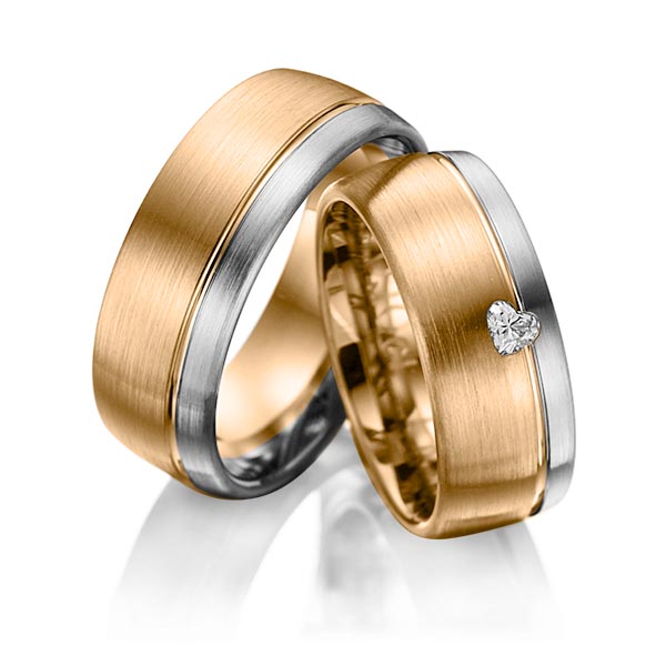 Set Bicolor trouwringen in roségoud 14 kt. grijsgoud 14 kt. met in totaal 0,1 ct. Hart-Diamant tw,vs van Eternal Touch - Y-1011-1 Set Bicolor trouwringen in roségoud 14 kt. grijsgoud 14 kt. met in totaal 0,1 ct. Hart-Diamant tw,vs van Eternal Touch - Y-1011-1