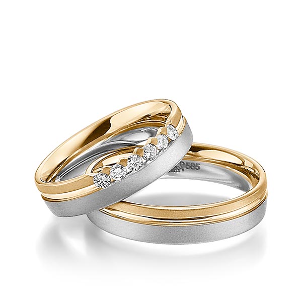Set Bicolor trouwringen in roségoud 14 kt. grijsgoud 14 kt. met in totaal 0,24 ct. Briljant tw/si van Steinberg