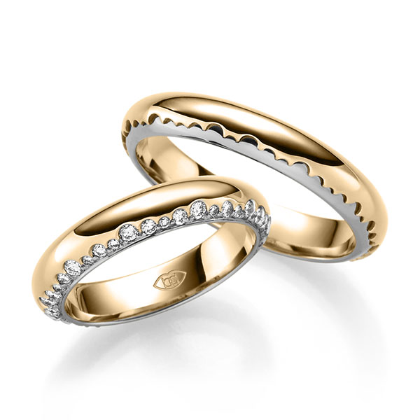 Set Bicolor trouwringen in roségoud 14 kt. grijsgoud 14 kt. met in totaal 0,7 ct. Briljant tw/si - UQ-1131-1