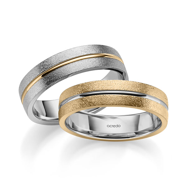 Set Bicolor trouwringen in roségoud 14 kt. grijsgoud 14 kt. van acredo Set Bicolor trouwringen in roségoud 14 kt. grijsgoud 14 kt. van acredo