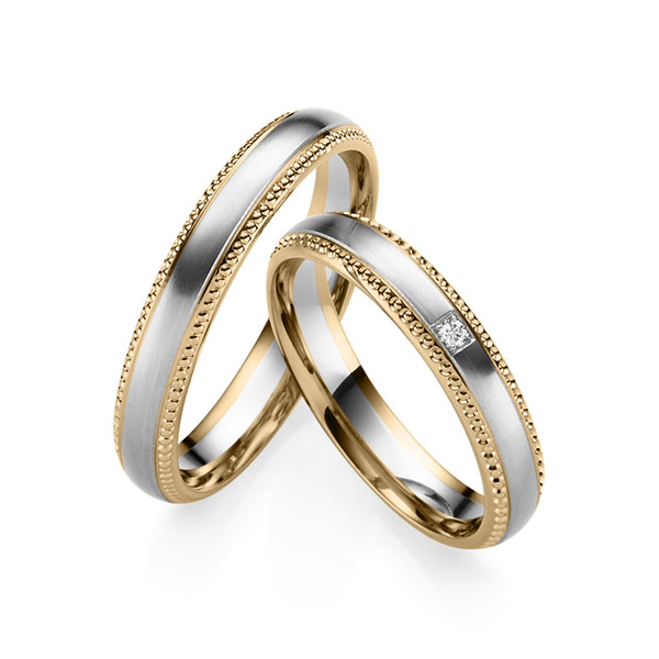 Set Bicolor trouwringen in roségoud 14 kt. palladium 950 met in totaal 0,02 ct. Briljant tw,vs van Eternal Touch