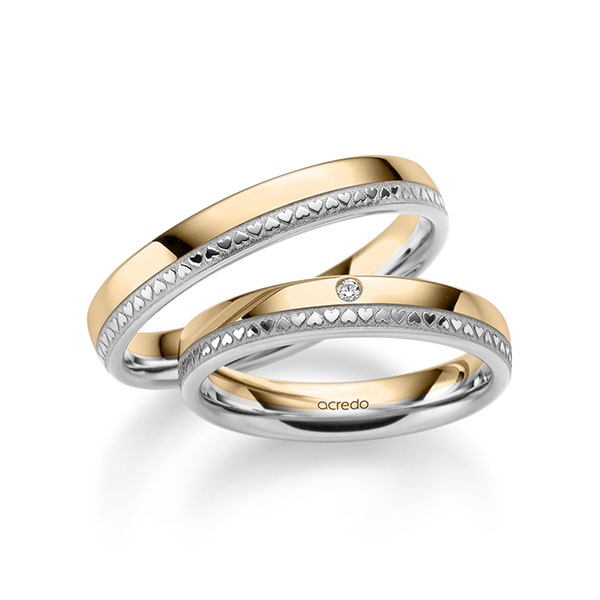 Set Bicolor trouwringen in roségoud 14 kt. witgoud 14 kt. met in totaal 0,01 ct. Briljant tw/si van acredo