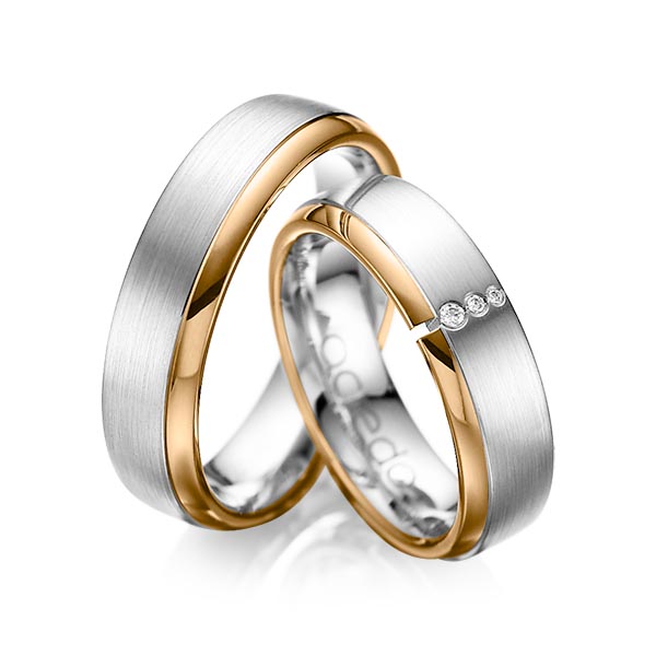 Set Bicolor trouwringen in roségoud 14 kt. witgoud 14 kt. met in totaal 0,03 ct. Briljant tw/si van acredo - A-1067-5