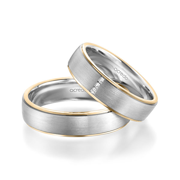 Set Bicolor trouwringen in roségoud 14 kt. witgoud 14 kt. met in totaal 0,03 ct. Briljant tw/si van acredo