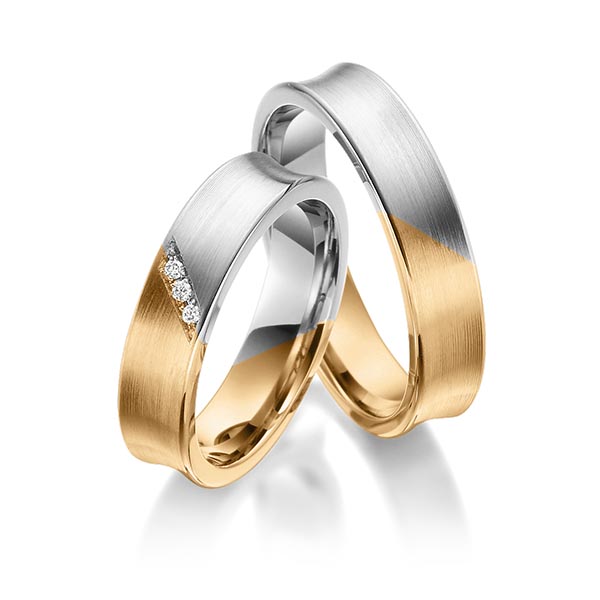 Set Bicolor trouwringen in roségoud 14 kt. witgoud 14 kt. met in totaal 0,03 ct. Briljant tw/si van Eternal Touch