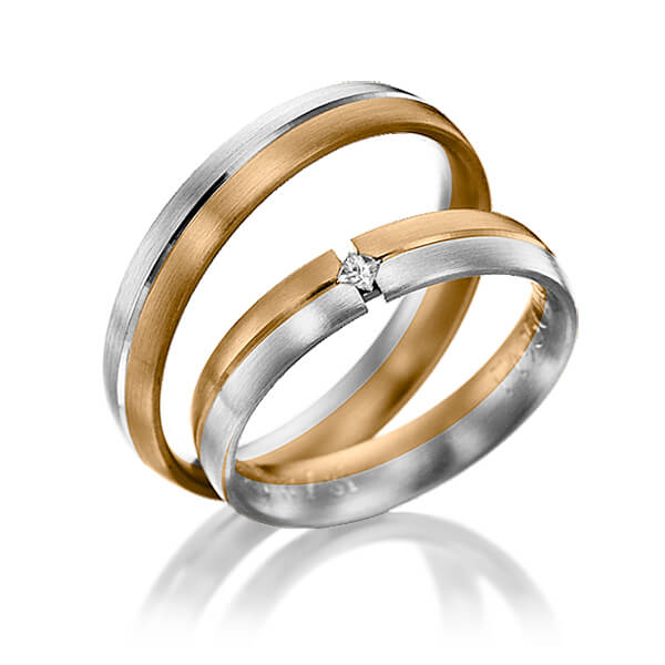 Set Bicolor trouwringen in roségoud 14 kt. witgoud 14 kt. met in totaal 0,03 ct. Princess-Diamant tw/si van Eternal Touch - Y-1036-6