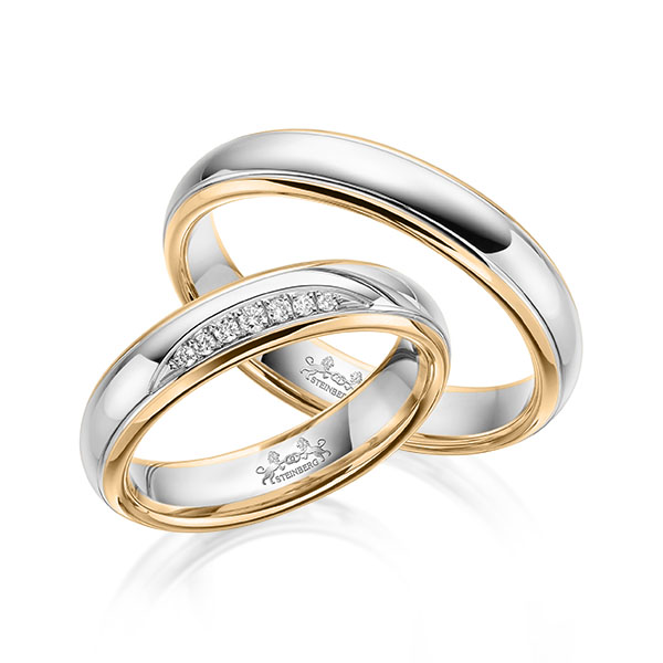 Set Bicolor trouwringen in roségoud 14 kt. witgoud 14 kt. met in totaal 0,059 ct. Briljant tw/si van Steinberg