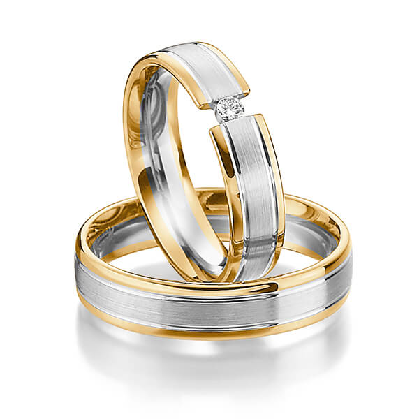 Set Bicolor trouwringen in roségoud 14 kt. witgoud 14 kt. met in totaal 0,05 ct. Briljant tw/si van Steinberg