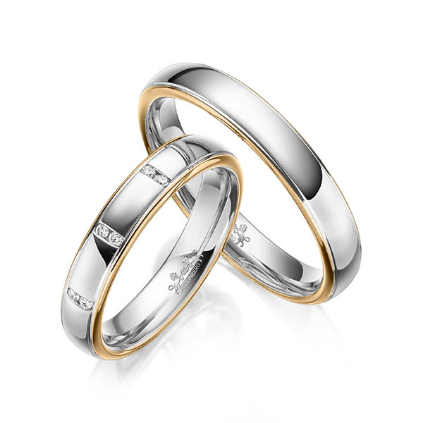 Set Bicolor trouwringen in roségoud 14 kt. witgoud 14 kt. met in totaal 0,06 ct. Briljant tw/si van Steinberg