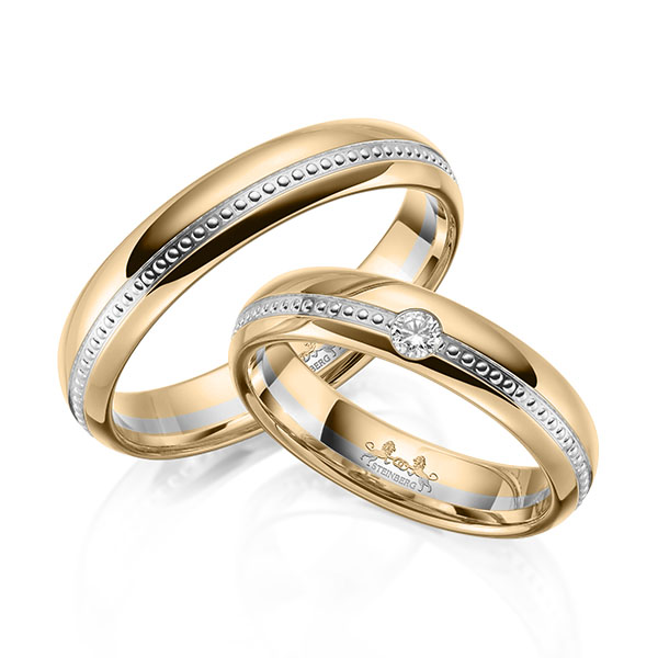 Set Bicolor trouwringen in roségoud 14 kt. witgoud 14 kt. met in totaal 0,06 ct. Briljant tw/si van Steinberg