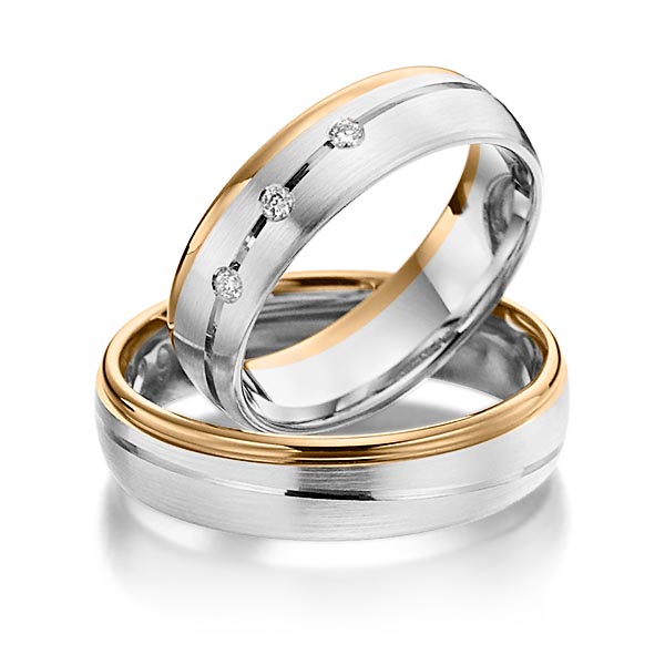 Set Bicolor trouwringen in roségoud 14 kt. witgoud 14 kt. met in totaal 0,06 ct. Briljant tw/si van Steinberg