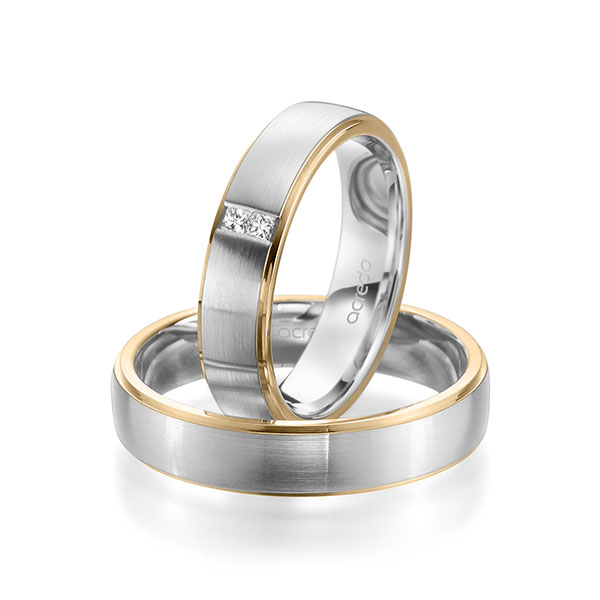 Set Bicolor trouwringen in roségoud 14 kt. witgoud 14 kt. met in totaal 0,06 ct. Princess-Diamant tw/si van acredo - A-1964-3 Set Bicolor trouwringen in roségoud 14 kt. witgoud 14 kt. met in totaal 0,06 ct. Princess-Diamant tw/si van acredo - A-1964-3