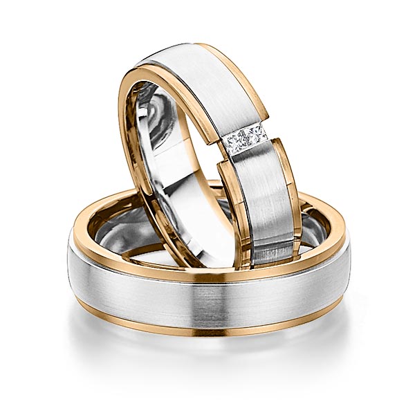 Set Bicolor trouwringen in roségoud 14 kt. witgoud 14 kt. met in totaal 0,08 ct. Princess-Diamant tw/si van Eternal Touch