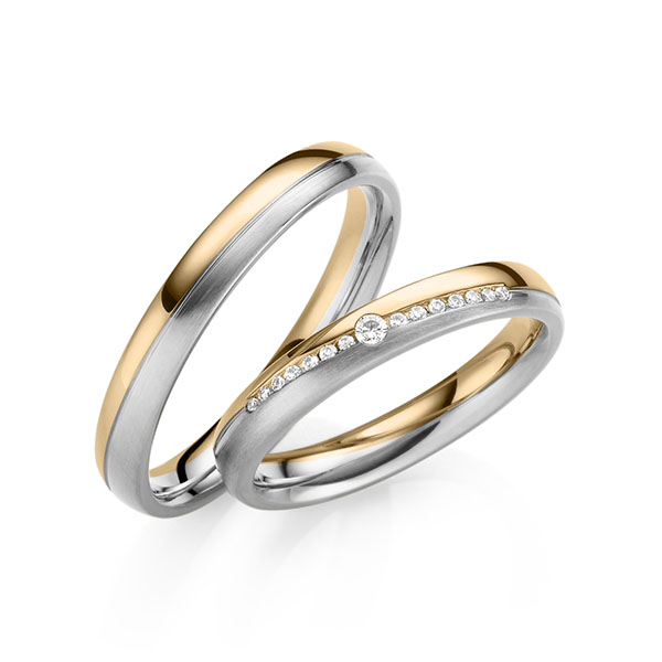 Set Bicolor trouwringen in roségoud 14 kt. witgoud 14 kt. met in totaal 0,095 ct. Briljant tw,vs van Eternal Touch
