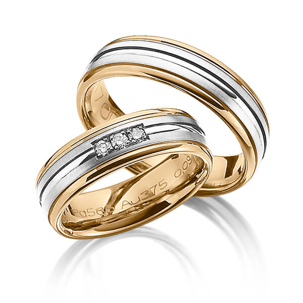 Set Bicolor trouwringen in roségoud 14 kt. witgoud 14 kt. met in totaal 0,09 ct. Briljant tw/si van Merii