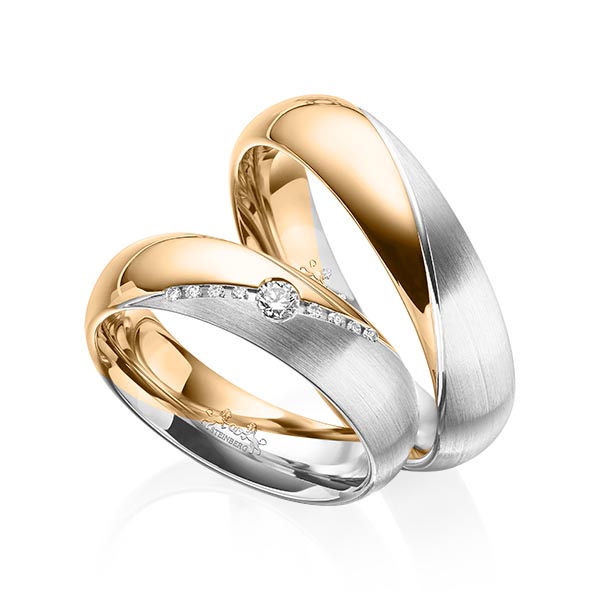 Set Bicolor trouwringen in roségoud 14 kt. witgoud 14 kt. met in totaal 0,09 ct. Briljant tw/si van Steinberg