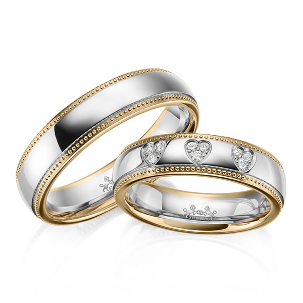 Set Bicolor trouwringen in roségoud 14 kt. witgoud 14 kt. met in totaal 0,09 ct. Briljant tw/si van Steinberg