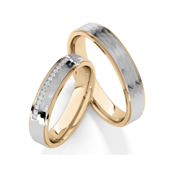 Set Bicolor trouwringen in roségoud 14 kt. witgoud 14 kt. met in totaal 0,09 ct. Briljant tw/si van Steinberg