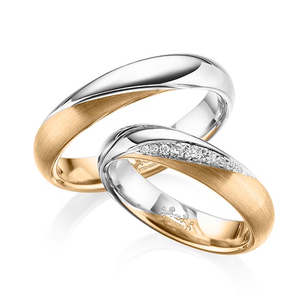 Set Bicolor trouwringen in roségoud 14 kt. witgoud 14 kt. met in totaal 0,114 ct. Briljant tw/si van Steinberg